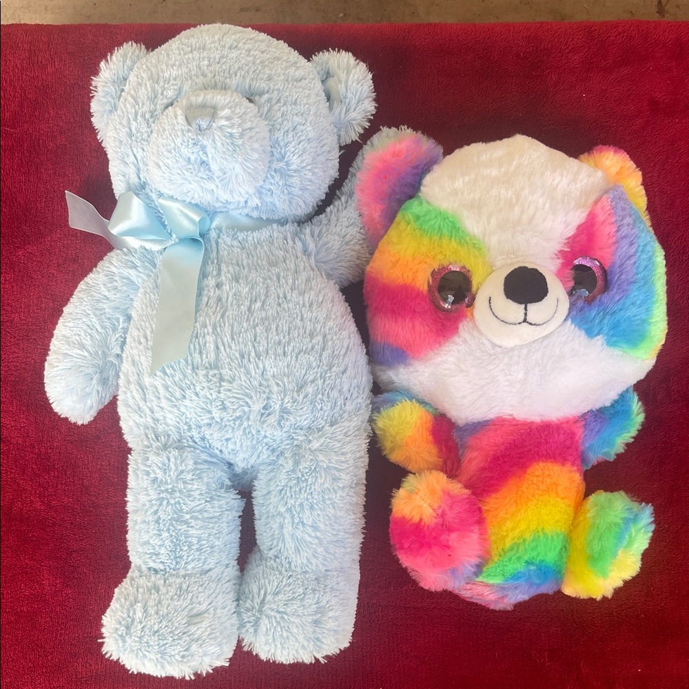 Soft Blue Bear and‎ Colorful Rainbow Plush Duo